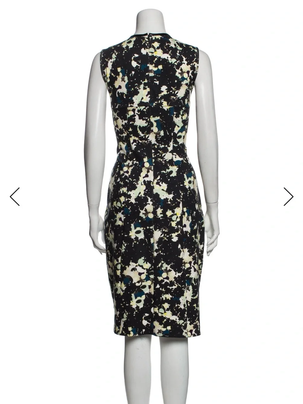 ERDEM Black Floral-Print Sleeveless Midi Dress with Cream and Teal Accents
